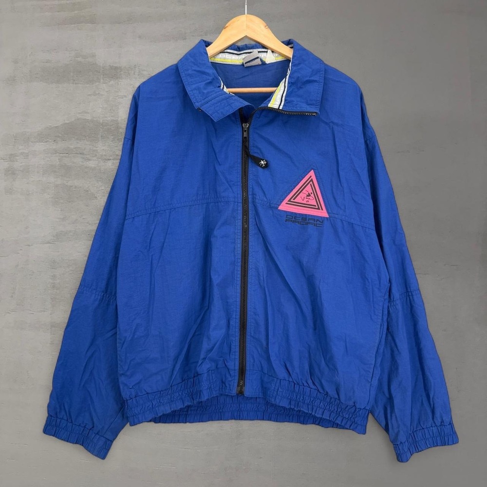 Ocean Pacific Windbreaker Jacket Blue‎ Vintage 90s Surf Pink Logo XL